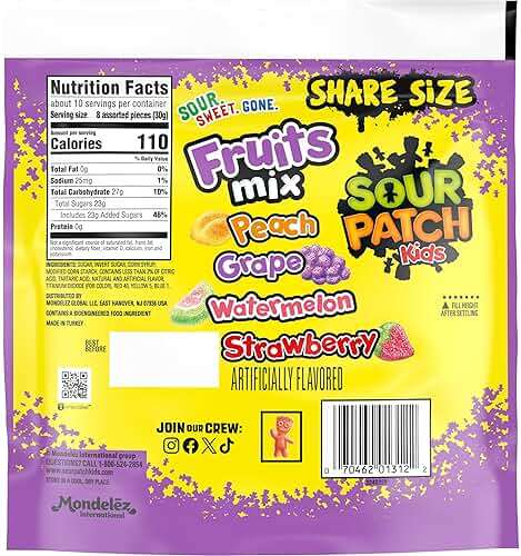 SOUR PATCH KIDS Fruits Mix Soft & Chewy Gummy Candy, Share Size, 11.03 oz - Image 3
