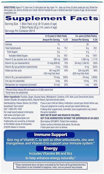 Emergen-C Immune Plus Crystals, On-the-Go Immune Support Supplement with Vitamin C, Vitamin D, B Vitamins, Zinc and Manganese, Berry Lemonade - 28 Stick Packs - Image 11