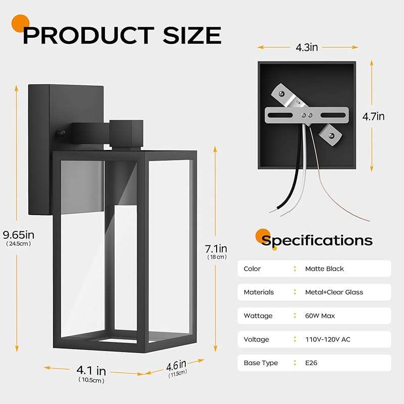 Outdoor Light Fixture Wall Mount, LED Exterior lighting fixtures for Outside, Front Porch Lights, Waterproof Wall Sconce Lantern Lamp, Black Coach Lights for House, Patio, Garage, Doorway, Entryway - Image 5