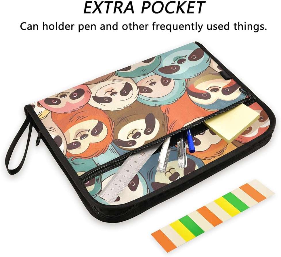 Colorful Sloth Expanding File Folder, 13 Pockets Accordion File Organizer with Sticky Labels Zipper Portable A4 Document Organizer for Office School Supplies Travel - Image 2