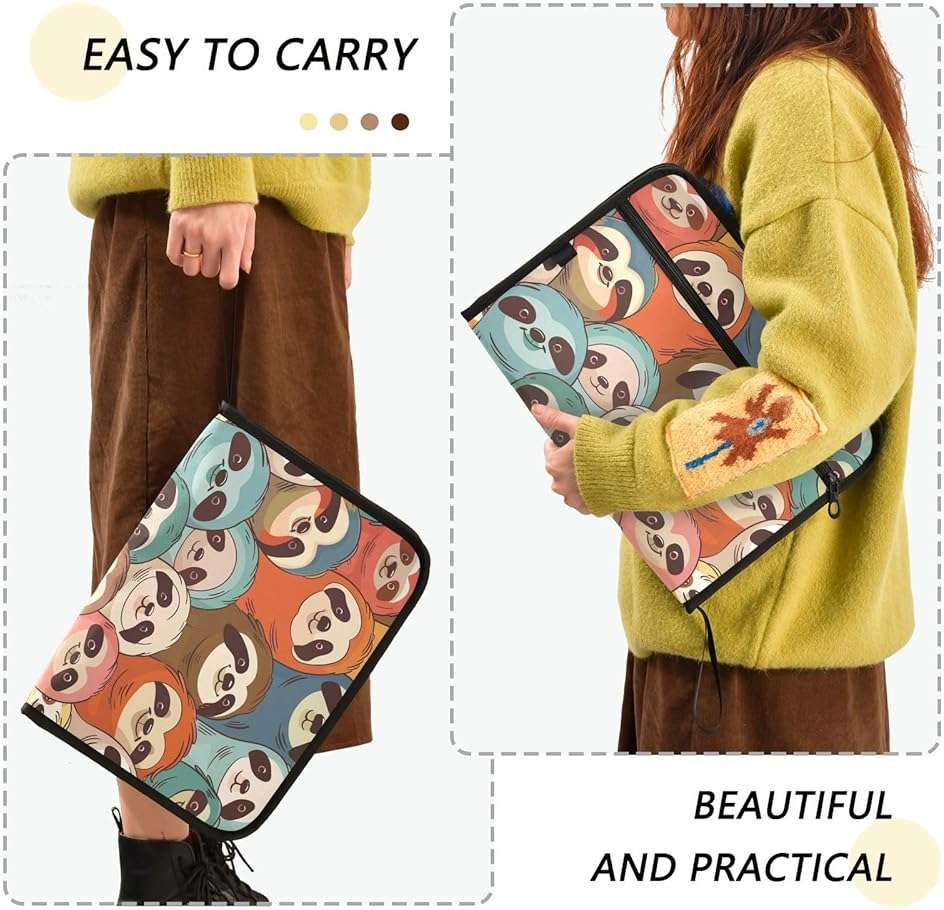 Colorful Sloth Expanding File Folder, 13 Pockets Accordion File Organizer with Sticky Labels Zipper Portable A4 Document Organizer for Office School Supplies Travel - Image 4