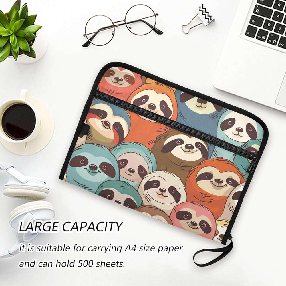 Colorful Sloth Expanding File Folder, 13 Pockets Accordion File Organizer with Sticky Labels Zipper Portable A4 Document Organizer for Office School Supplies Travel - Image 6