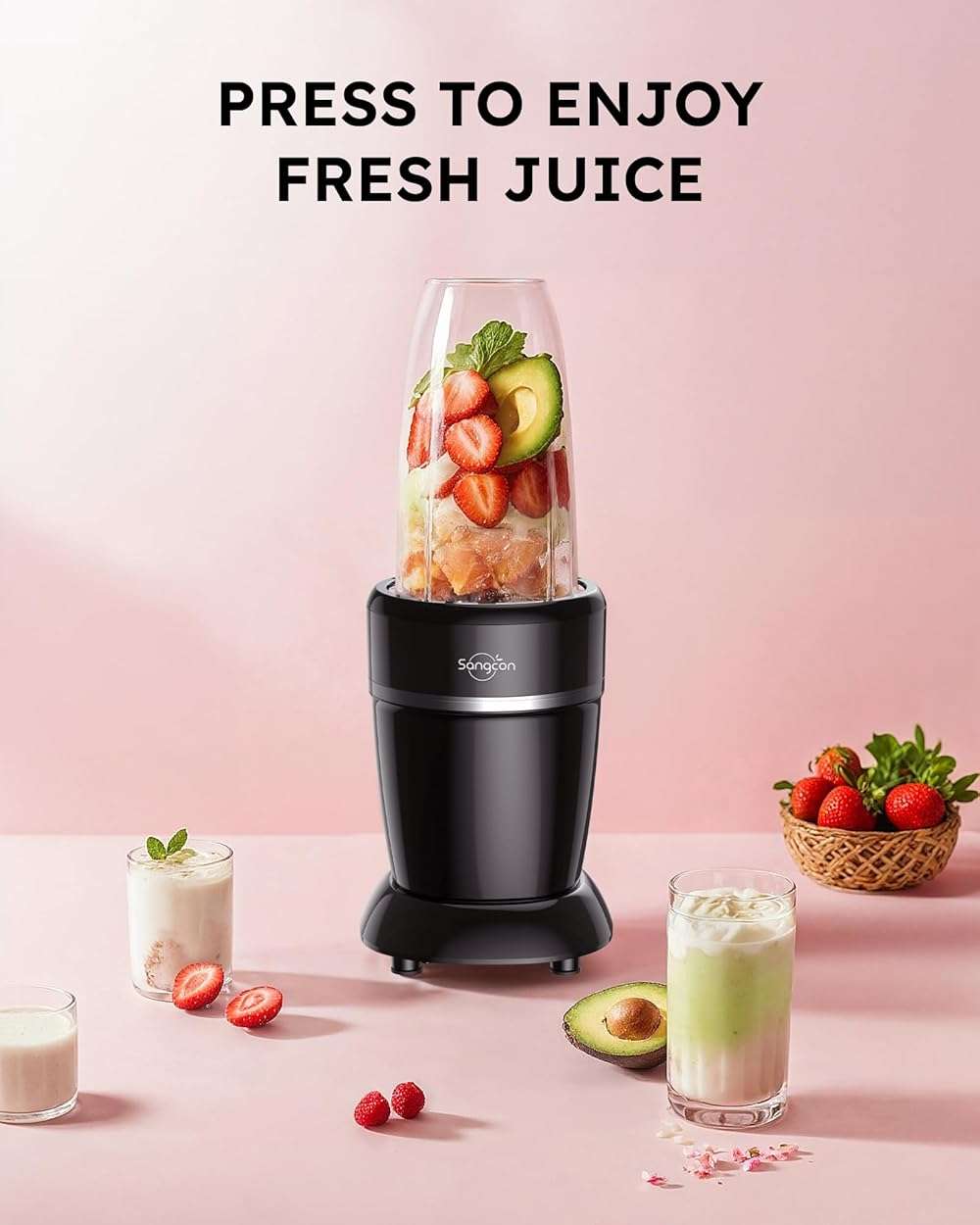 Sangcon 1000W Smoothie Blender for Kitchen, Blenders for Smoothies with (3) Cups (2) Spout Covers (1) Storage Cap (1) To-Go Cap, Portable Blender for Shakes, Ice Crushing, Frozen Drinks, Spices - Image 4