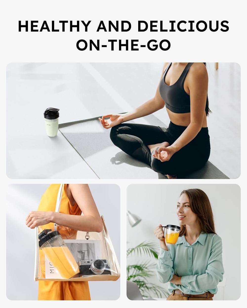 Sangcon 1000W Smoothie Blender for Kitchen, Blenders for Smoothies with (3) Cups (2) Spout Covers (1) Storage Cap (1) To-Go Cap, Portable Blender for Shakes, Ice Crushing, Frozen Drinks, Spices - Image 9