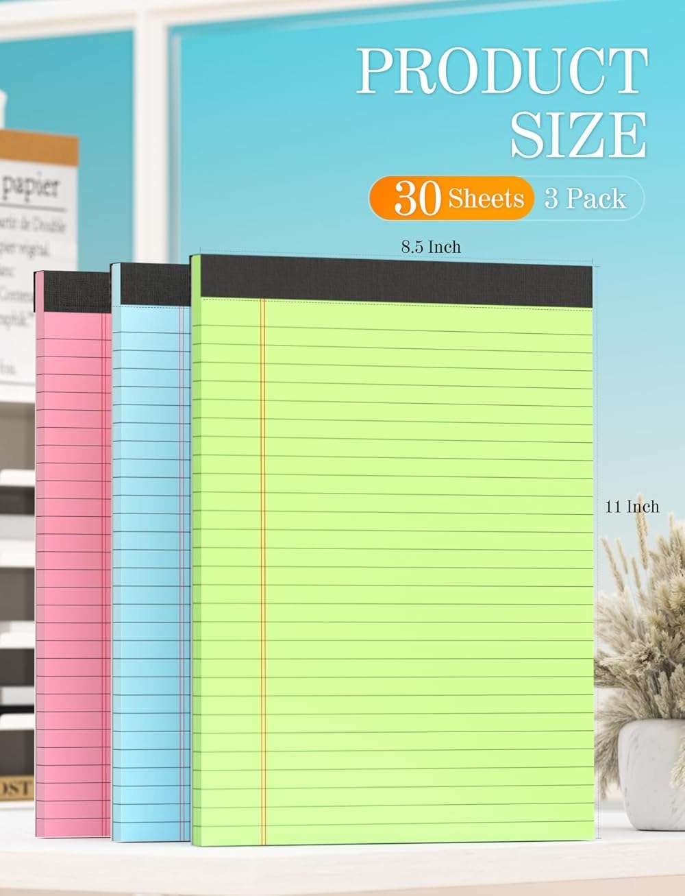 Zaviko Legal Pads 8.5 x 11 Colored Note Pads 8.5 x 11, 3 Pack Notepads 8.5x11, Pink Notepad 8.5x11 Legal Pad, Notebook Paper for Home Office Supplies, Lined Paper Pads 8 1/2 x 11, 30 Sheets/Pad - Image 2