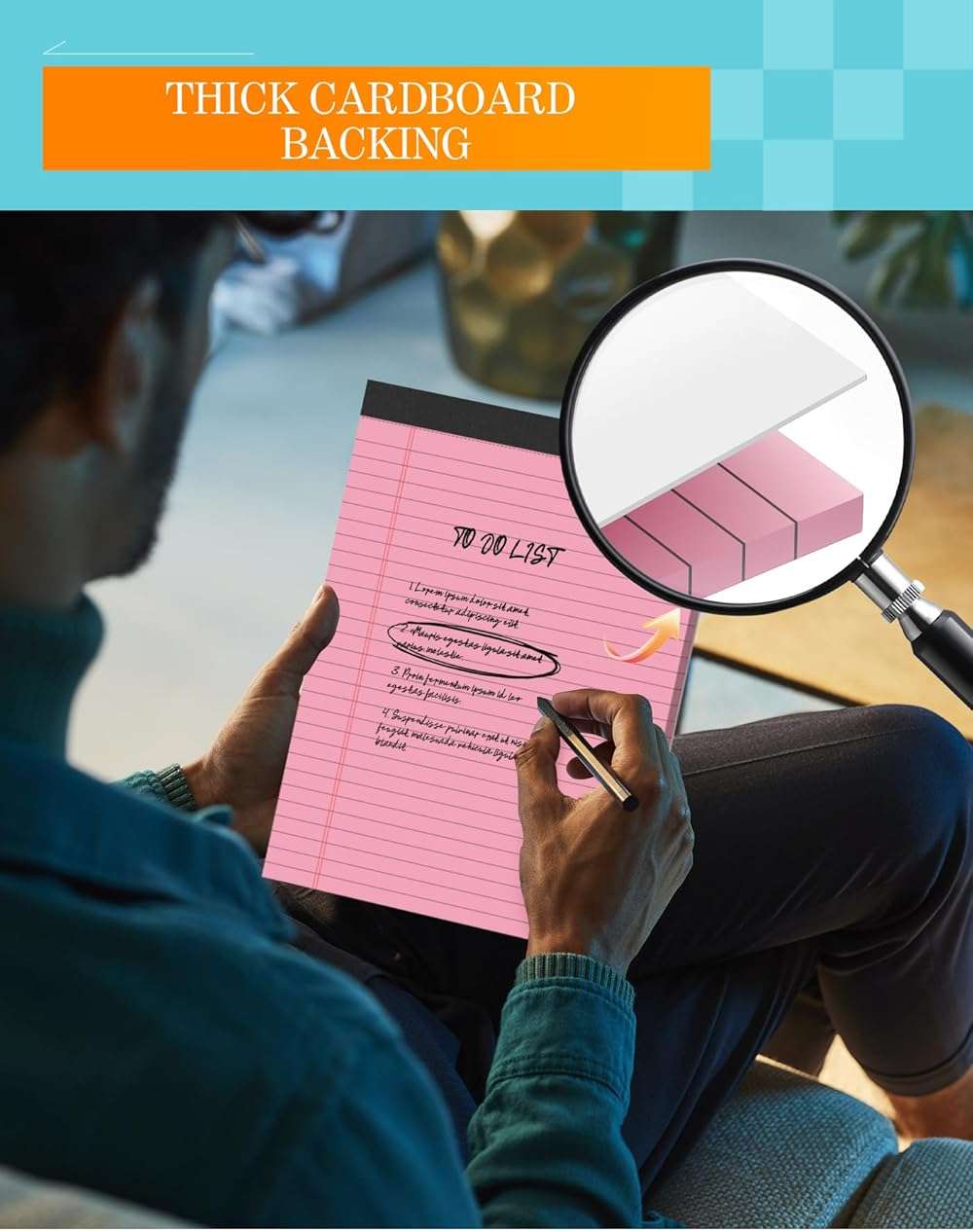 Zaviko Legal Pads 8.5 x 11 Colored Note Pads 8.5 x 11, 3 Pack Notepads 8.5x11, Pink Notepad 8.5x11 Legal Pad, Notebook Paper for Home Office Supplies, Lined Paper Pads 8 1/2 x 11, 30 Sheets/Pad - Image 4