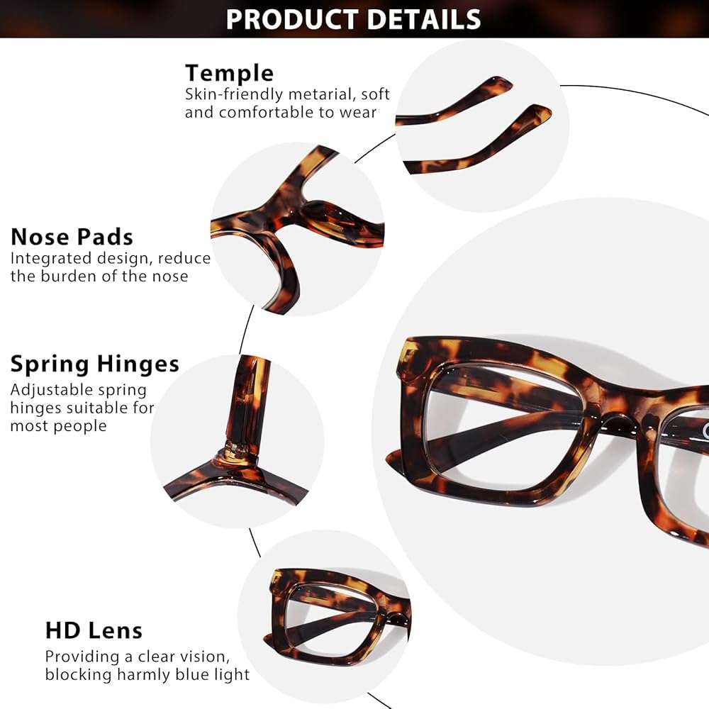 ZESAKER Oversized Square Reading Glasses for Women Spring Hinge Blue light Blocking Computer Readers for Women - Image 2