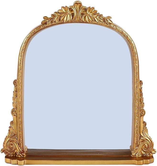 SIKOO 8x10 Inch Arched Vintage Mirror with Shelf, Decorative Wall Art for Home, Resin and Premium Glass, Bronze Gold - Image 1
