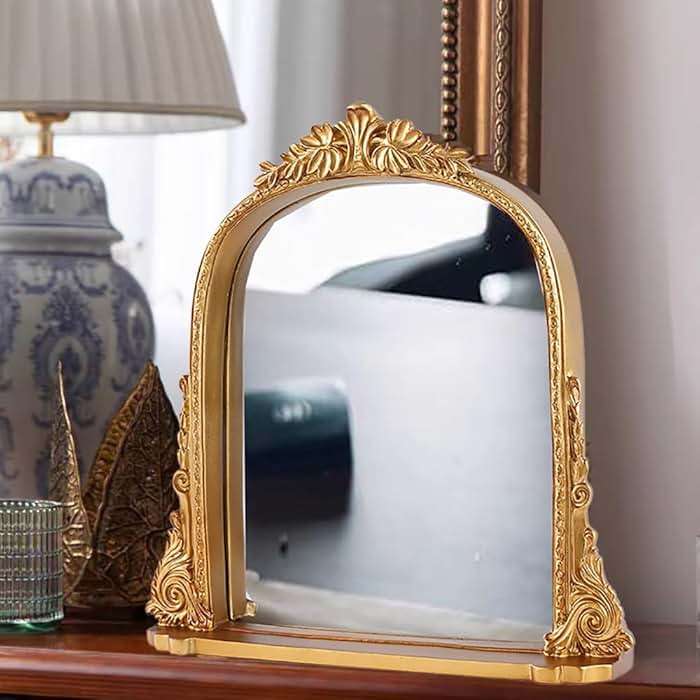 SIKOO 8x10 Inch Arched Vintage Mirror with Shelf, Decorative Wall Art for Home, Resin and Premium Glass, Bronze Gold - Image 4