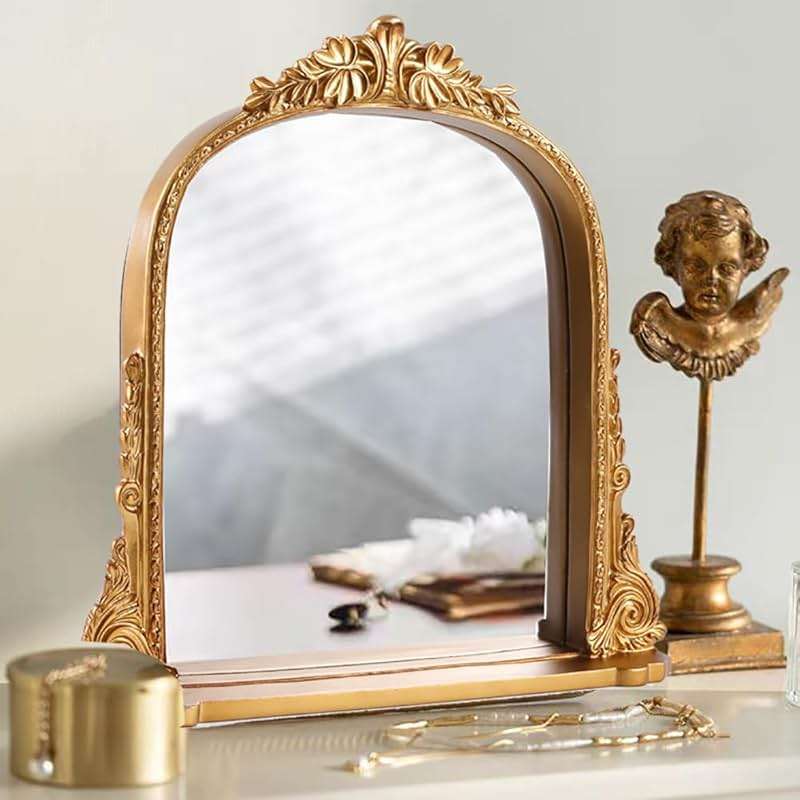 SIKOO 8x10 Inch Arched Vintage Mirror with Shelf, Decorative Wall Art for Home, Resin and Premium Glass, Bronze Gold - Image 5