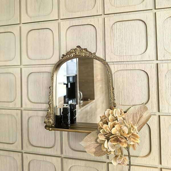 SIKOO 8x10 Inch Arched Vintage Mirror with Shelf, Decorative Wall Art for Home, Resin and Premium Glass, Bronze Gold - Image 6