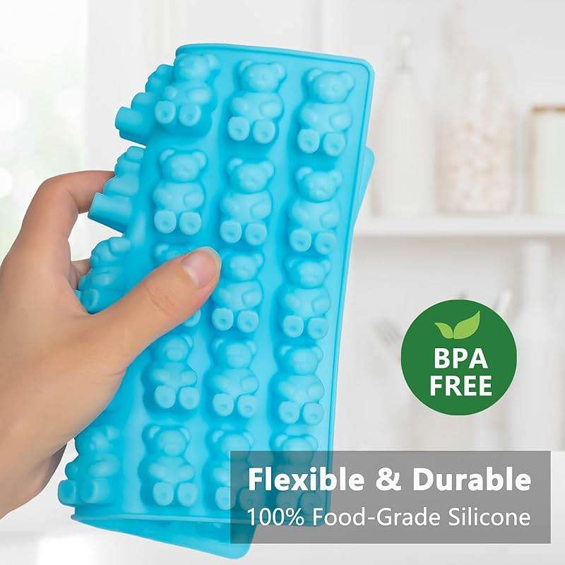 HKUCFTT Large Gummy Bear and Worm Molds Silicone, Food-Grade Non-Stick Candy Molds Fruit Snack Molds BPA-Free with 2 Droppers & 1 Cleaning Brush, Set of 4 - Image 4