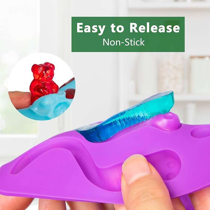 HKUCFTT Large Gummy Bear and Worm Molds Silicone, Food-Grade Non-Stick Candy Molds Fruit Snack Molds BPA-Free with 2 Droppers & 1 Cleaning Brush, Set of 4 - Image 5