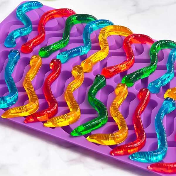 HKUCFTT Large Gummy Bear and Worm Molds Silicone, Food-Grade Non-Stick Candy Molds Fruit Snack Molds BPA-Free with 2 Droppers & 1 Cleaning Brush, Set of 4 - Image 6