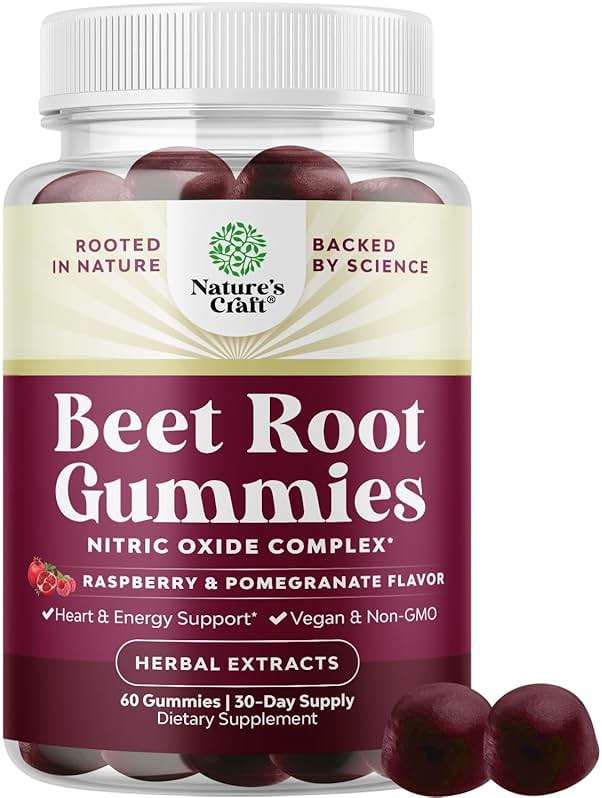 Flow Boosting Beet Root Gummies - Invigorating Beet Gummies for Adults Nitric Oxide Energy & Heart Health Support with Grapeseed Pomegranate & Vitamin B12 - Vegan Non-GMO & Gluten Free - 60 Count - Image 1
