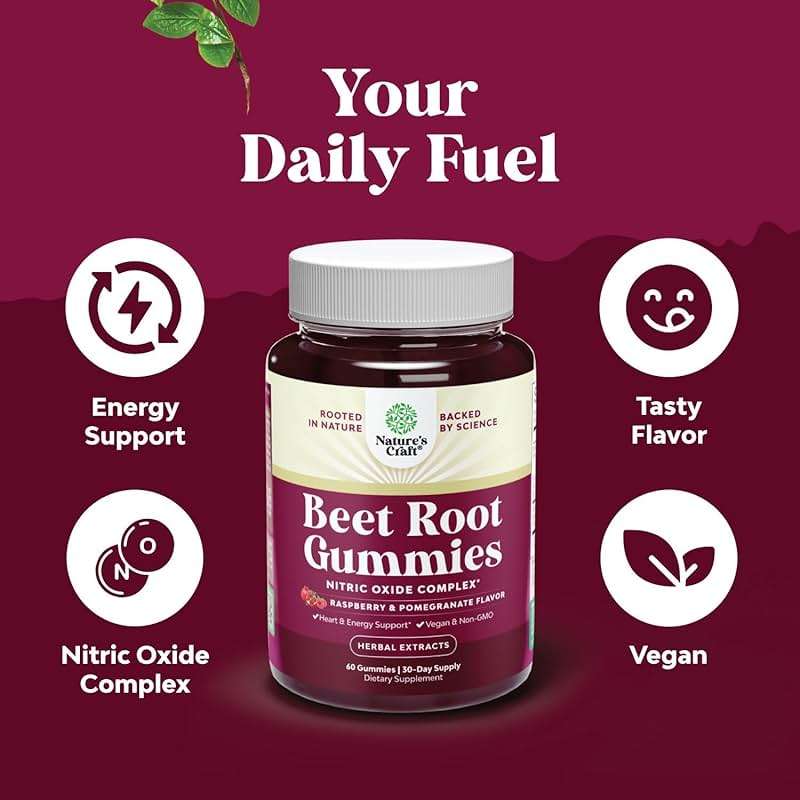 Flow Boosting Beet Root Gummies - Invigorating Beet Gummies for Adults Nitric Oxide Energy & Heart Health Support with Grapeseed Pomegranate & Vitamin B12 - Vegan Non-GMO & Gluten Free - 60 Count - Image 3