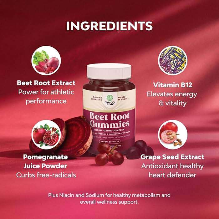 Flow Boosting Beet Root Gummies - Invigorating Beet Gummies for Adults Nitric Oxide Energy & Heart Health Support with Grapeseed Pomegranate & Vitamin B12 - Vegan Non-GMO & Gluten Free - 60 Count - Image 4