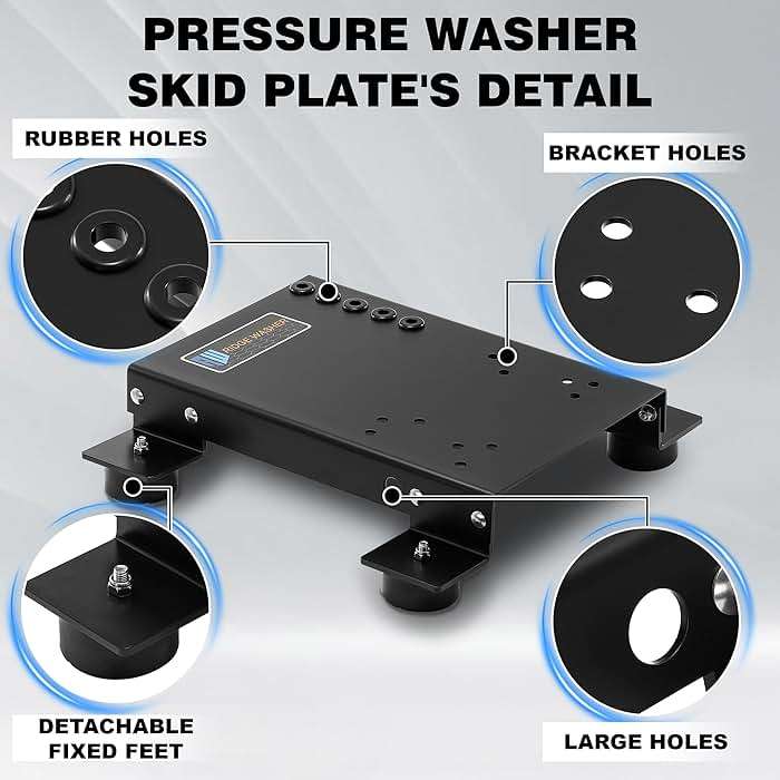 RIDGE WASHER Pressure Washer Skid Plate Frame, Painted Steel with Detachable Fixed Rubber Feet, 10’’x 16’’ Skid Plate - Image 3