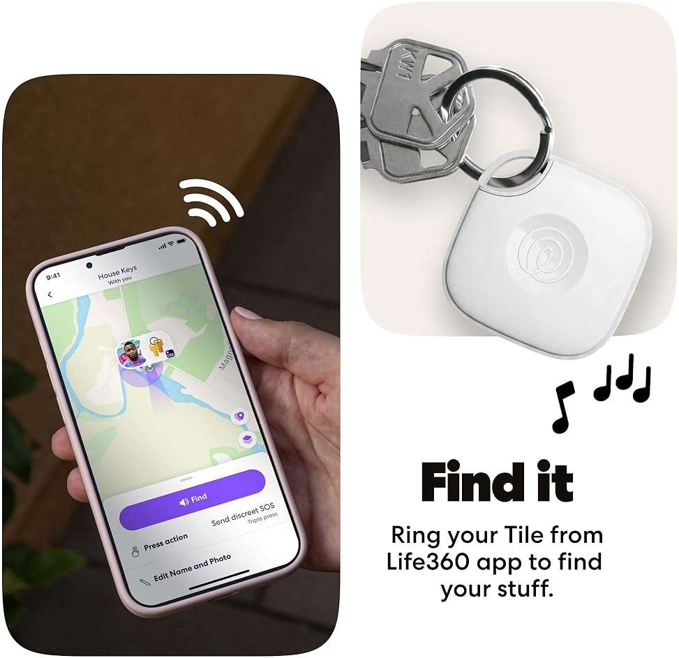The Life360 Bluetooth Tracker Tile, Keys Finder and Item Locator for Keys, Bags and More. Phone Finder. Both iOS and Android Compatible. 1-Pack (White) - Image 4