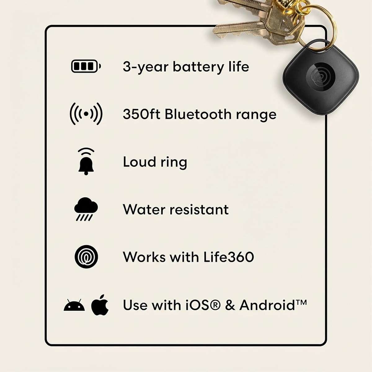 The Life360 Bluetooth Tracker Tile, Keys Finder and Item Locator for Keys, Bags and More. Phone Finder. Both iOS and Android Compatible. 1-Pack (White) - Image 8