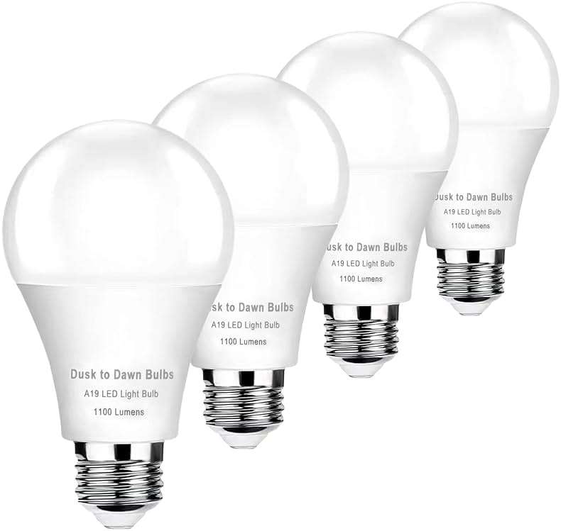 4-Pack Dusk to Dawn Light Bulbs Outdoor 75 Watt Equivalent, Automatic On/Off Sensor LED Bulb, 10W Daylight 5000K,1100 Lumen, A19 E26 Bulbs Photocell for Wall lamp Porch Garage Yard Light(Non-dimmable) - Image 1