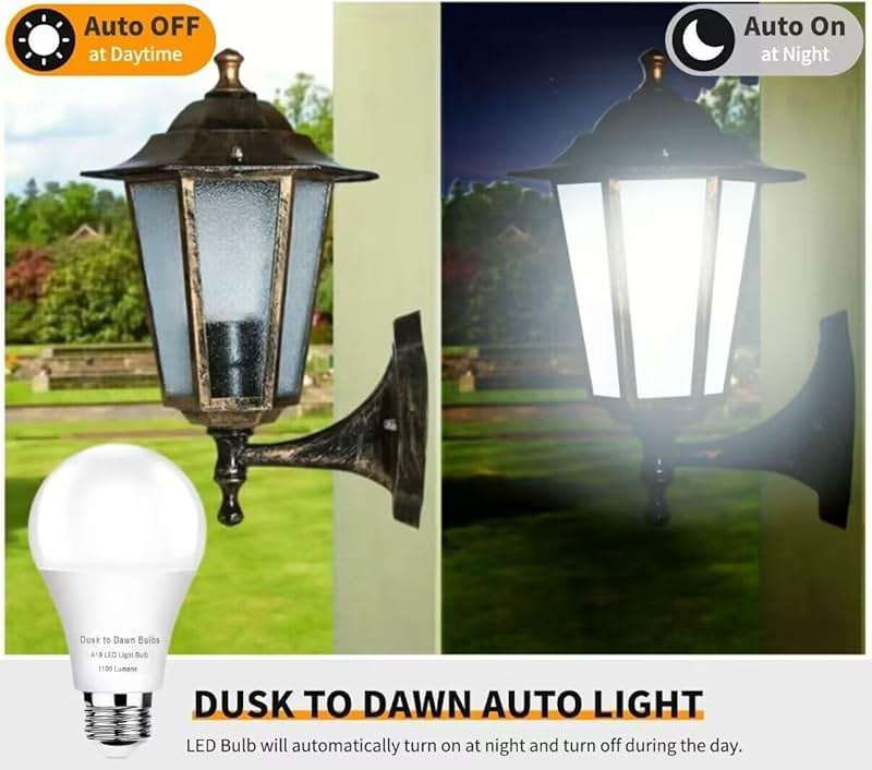 4-Pack Dusk to Dawn Light Bulbs Outdoor 75 Watt Equivalent, Automatic On/Off Sensor LED Bulb, 10W Daylight 5000K,1100 Lumen, A19 E26 Bulbs Photocell for Wall lamp Porch Garage Yard Light(Non-dimmable) - Image 3