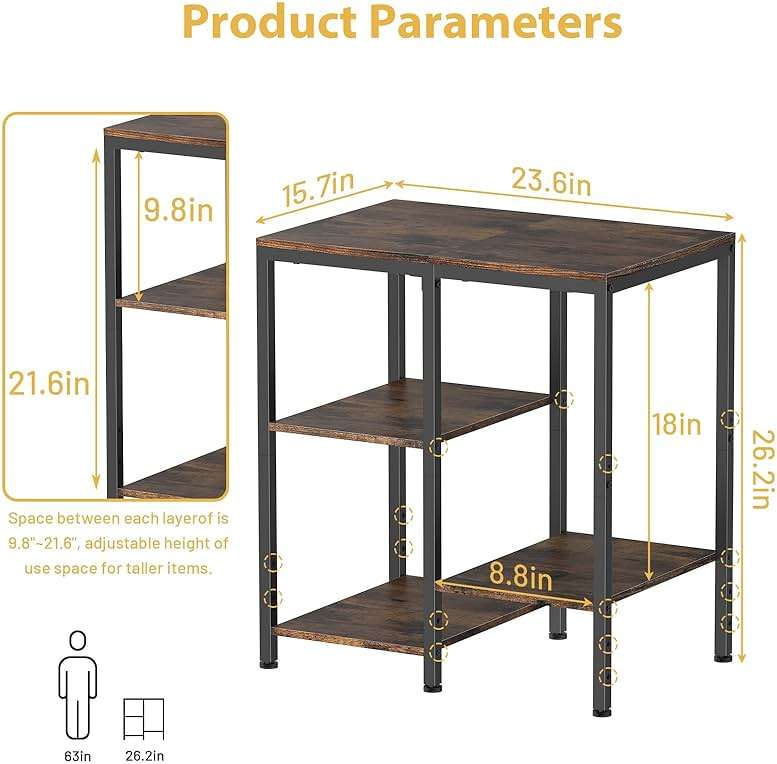 OGEMXU Kitchen Microwave Stand,4-Tier Adjustable Bakers Rack, Microwave Cart with Storage, Small Coffee Bar Table Appliance Shelf for Living Room,Office,Rustic Brown - Image 3