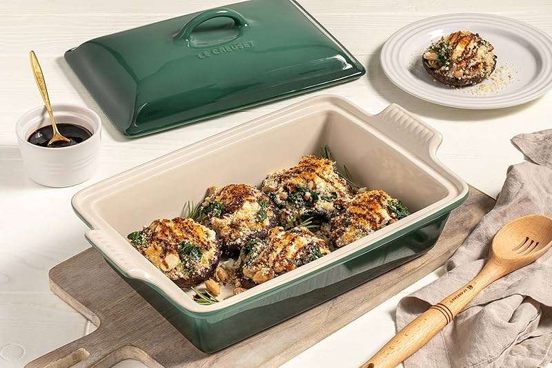 Le Creuset Stoneware Heritage Rectangular Covered Casserole, 4 qt., Olive - Image 6