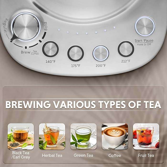 BUYDEEM K176 Tea Maker, Multifunctional Stainless Steel Electric Kettle for Tea and Coffee Brewing, Auto Keep Warm, 5 Flavor Controls, 1.5L - Image 6