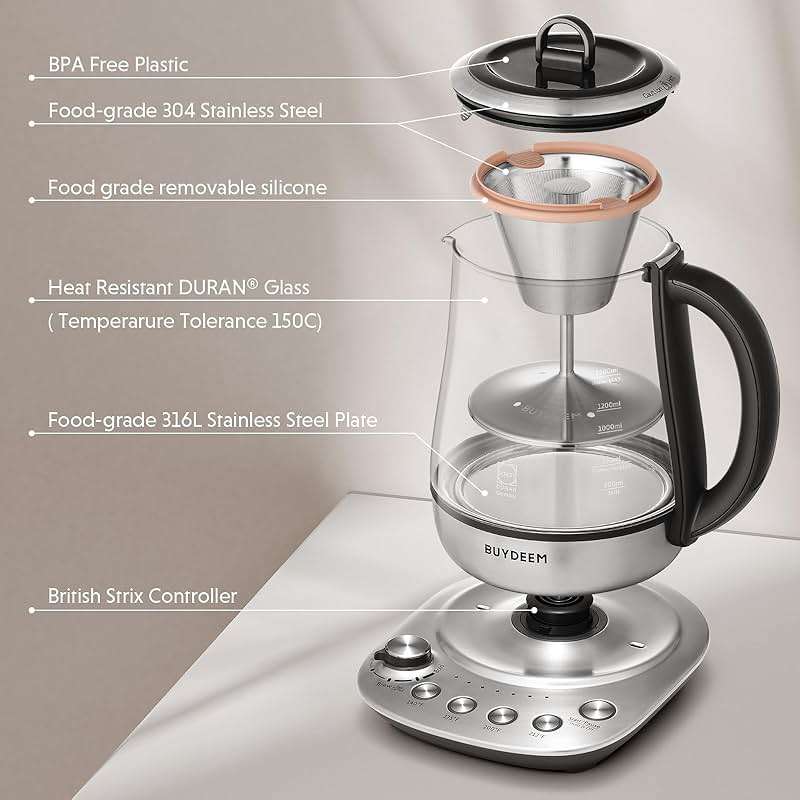 BUYDEEM K176 Tea Maker, Multifunctional Stainless Steel Electric Kettle for Tea and Coffee Brewing, Auto Keep Warm, 5 Flavor Controls, 1.5L - Image 7