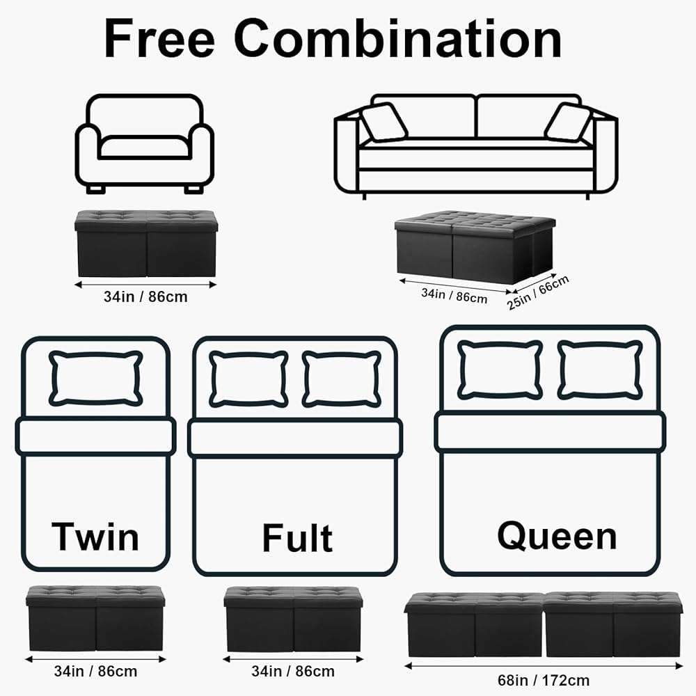 AmasSmile Footrest Ottoman Bench with Storage,34Inch Black Leather Footstool, Coffee Table, Padded Seat, Storage Chest,Blanket Store with Flipping Lid for Livingroom and Bedroom - Image 4