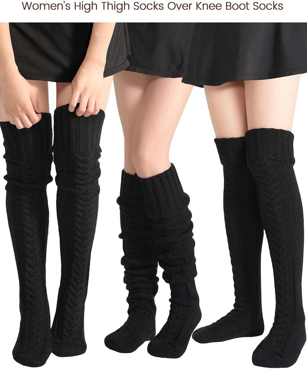 fauson Thigh High Socks - Black Over Knee High Socks for Women Warm Thick - Image 6
