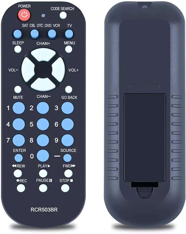 PZL RCR503BR Universal 3-Device Palm-Sized Replacement Remote Control for RCA TV, VCR/DVD, Satellite Receiver, Cable Box, Digital TV Converter Sub RCR503BE RCR503BZ - Image 1