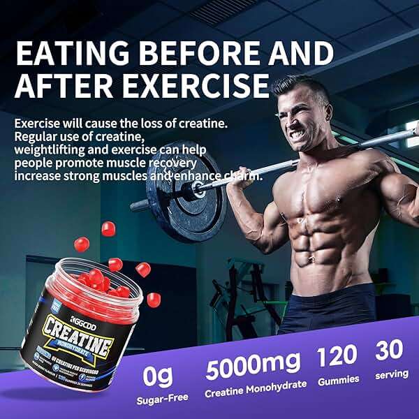 KGGCDD 99.99% Creatine Monohydrate Gummies for Men & Women, 5,000mg Tasty Creatine Gummies for Muscle Strength, Endurance, Recovery & Sugar Free, Gluten-Free, Vegan, Non-GMO, 120 Count - Image 2