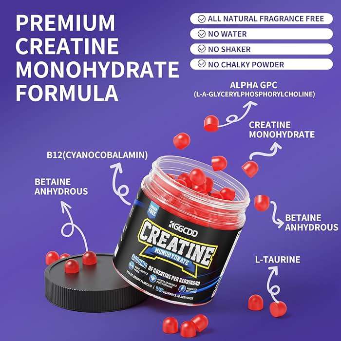KGGCDD 99.99% Creatine Monohydrate Gummies for Men & Women, 5,000mg Tasty Creatine Gummies for Muscle Strength, Endurance, Recovery & Sugar Free, Gluten-Free, Vegan, Non-GMO, 120 Count - Image 4