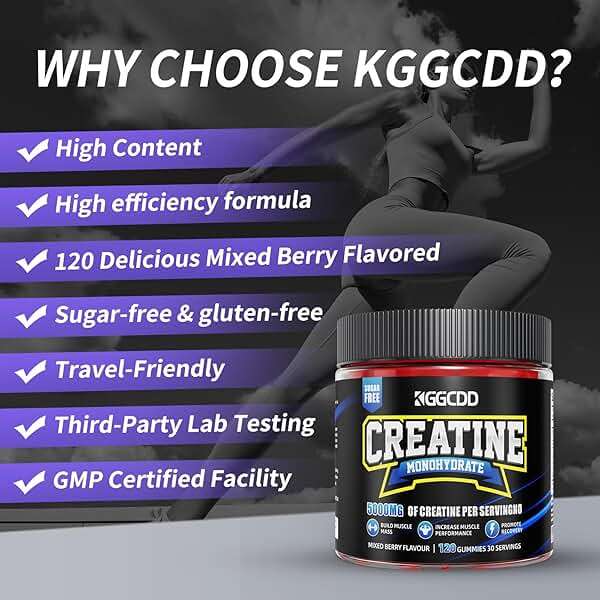 KGGCDD 99.99% Creatine Monohydrate Gummies for Men & Women, 5,000mg Tasty Creatine Gummies for Muscle Strength, Endurance, Recovery & Sugar Free, Gluten-Free, Vegan, Non-GMO, 120 Count - Image 6