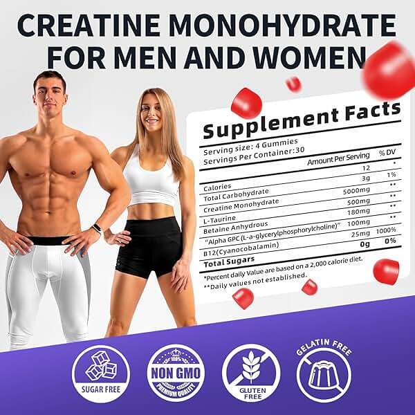 KGGCDD 99.99% Creatine Monohydrate Gummies for Men & Women, 5,000mg Tasty Creatine Gummies for Muscle Strength, Endurance, Recovery & Sugar Free, Gluten-Free, Vegan, Non-GMO, 120 Count - Image 7