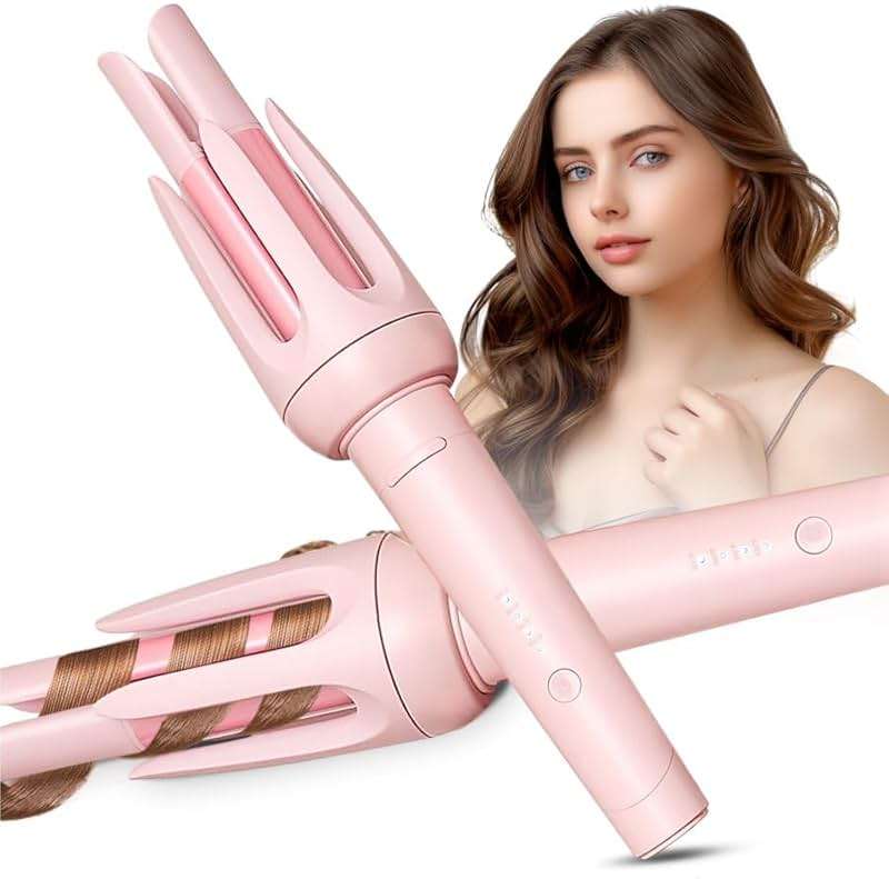 Auto Hair Curler, Automatic Curling Iron with 4 Temperature & 3 Timer, Automatic Shut-Off, Anti-Scald, Anti-Tangle Rotating Curling Wand for Hair Styling, Pink - Image 1