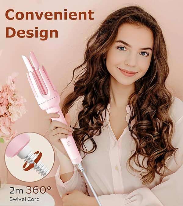 Auto Hair Curler, Automatic Curling Iron with 4 Temperature & 3 Timer, Automatic Shut-Off, Anti-Scald, Anti-Tangle Rotating Curling Wand for Hair Styling, Pink - Image 6