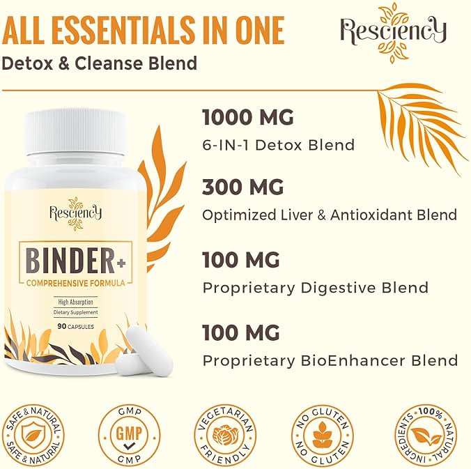 Resciency Detox Binder Supplement – Activated Charcoal, Zeolite, Bentonite Clay, Milk Thistle, Proprietary Blends - Liver & Gut, Max Absorption, 90 Vegan Capsules - Image 5