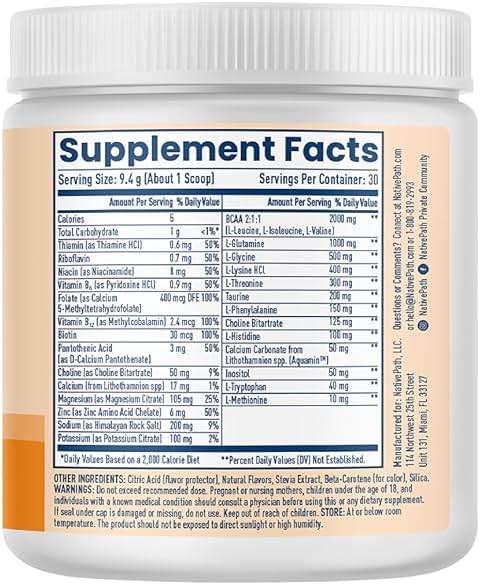 NativePath Hydrate Electrolytes Powder – Zero Sugar Drink Mix with 2,000mg BCAAs, 14 Vitamins & Minerals – Tangerine Keto Hydration for Energy & Recovery, 30 Servings - Image 3