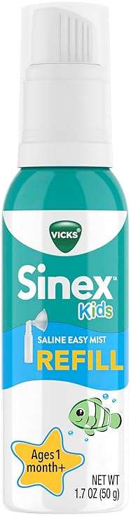 Vicks Sinex Kids Saline Easy Mist Refill, Drug Free Saline, Ages 1 Month+, Gently Clears and Soothes Everyday Stuffy Noses, Safe for Daily Use, 1.7 OZ - Image 1