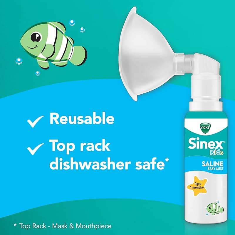 Vicks Sinex Kids Saline Easy Mist Refill, Drug Free Saline, Ages 1 Month+, Gently Clears and Soothes Everyday Stuffy Noses, Safe for Daily Use, 1.7 OZ - Image 7