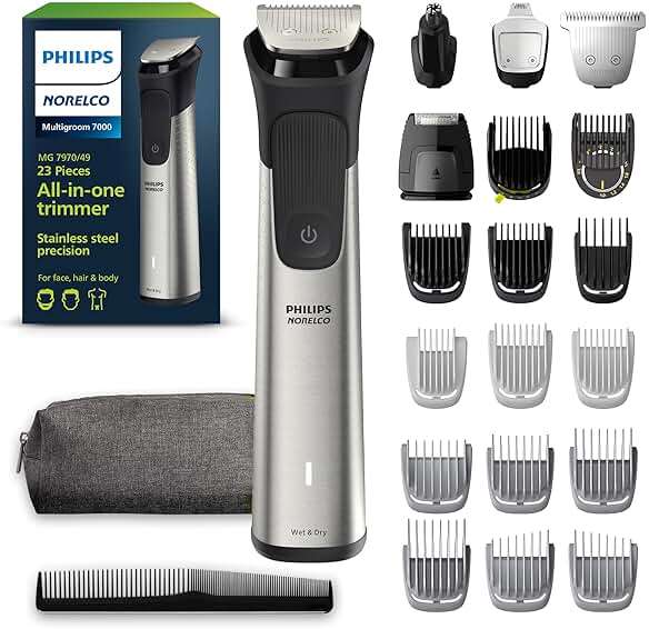 Norelco Philips All-in-One Series 7000 23-Piece Trimmer - Electric Shaver and Clipper for Face, Beard, Head & Body, Self-Sharpening Titanium Blades, 26 Length Settings (0.5-16 mm), MG7970/49 - Image 1