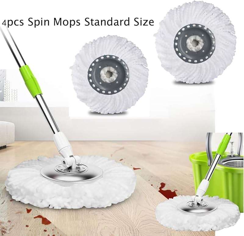 Spin Mop Heads Replacement Refill for Old Hurricane Mr.Clean 360 Spin Magic Rotating Round Mop Microfibre,Universal Spin Mop Heads Clean Mop Head Refill for Standard Mops (4 Pack) - Image 2