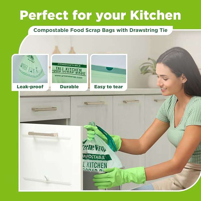 GreeneWrap 13 Gallon Compostable Trash Bags with Drawstring, 30 Count, 1 Mil, Tall Kitchen Food Scrap Compost Bags, BPI Certified, ASTM D6400, Compostable Garbage Bags, Unscented, 13 Gal - Image 2