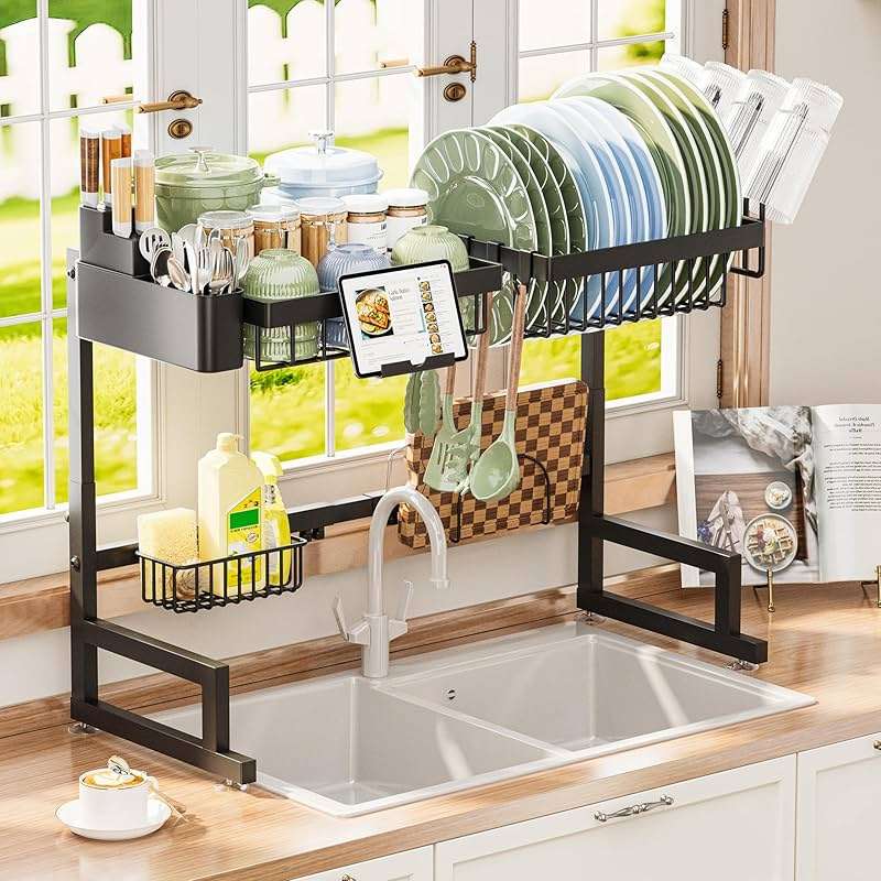 ADBIU Over The Sink Dish Drying Rack (Expandable Height and Length) Snap-On Design 2 Tier Large Dish Rack - Image 1