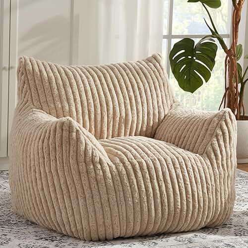 Giant Bean Bag Chairs for Adults Teens with Filling Large Fluffy Bean Bag Chair with Armrests Plush Comfy BeanBag Couch Sofa Chair for Bedroom Living Room Reading - Image 1