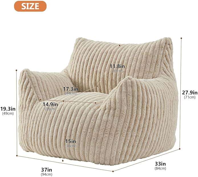 Giant Bean Bag Chairs for Adults Teens with Filling Large Fluffy Bean Bag Chair with Armrests Plush Comfy BeanBag Couch Sofa Chair for Bedroom Living Room Reading - Image 2
