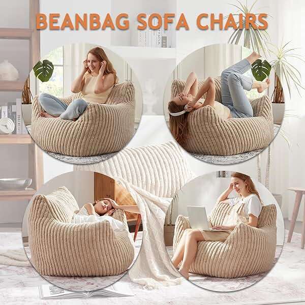 Giant Bean Bag Chairs for Adults Teens with Filling Large Fluffy Bean Bag Chair with Armrests Plush Comfy BeanBag Couch Sofa Chair for Bedroom Living Room Reading - Image 3